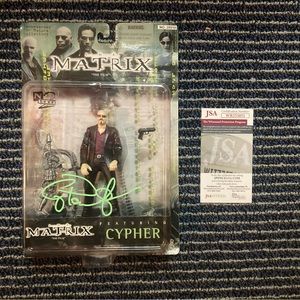 Cypher The Matrix Joe Pantoliano Green Autographed Action Figure JSA Witnessed